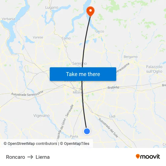 Roncaro to Lierna map