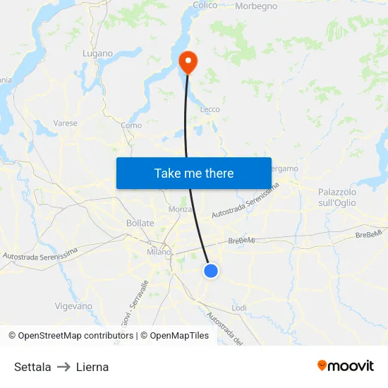 Settala to Lierna map