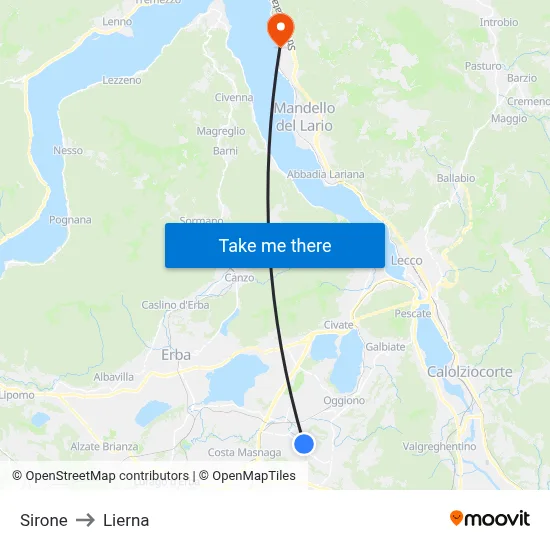 Sirone to Lierna map