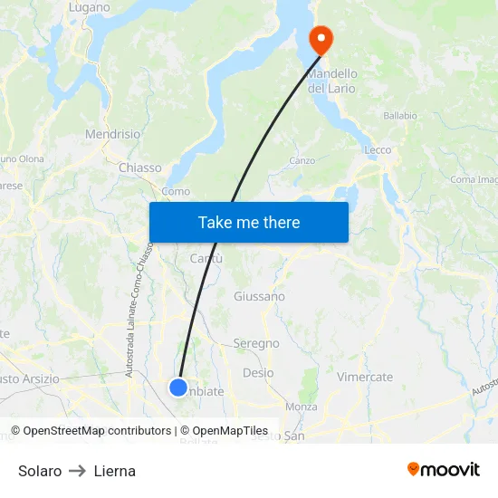 Solaro to Lierna map