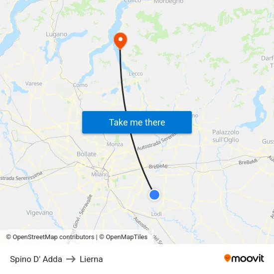 Spino D' Adda to Lierna map