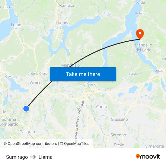 Sumirago to Lierna map
