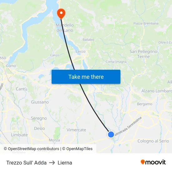 Trezzo Sull' Adda to Lierna map