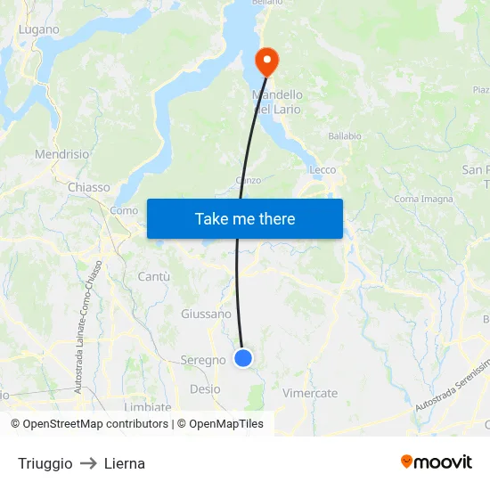 Triuggio to Lierna map