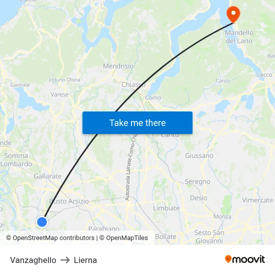 Vanzaghello to Lierna map
