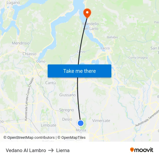 Vedano Al Lambro to Lierna map