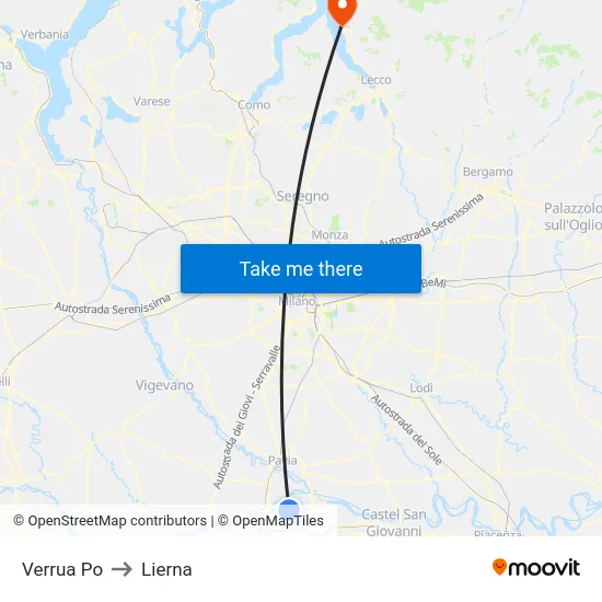 Verrua Po to Lierna map