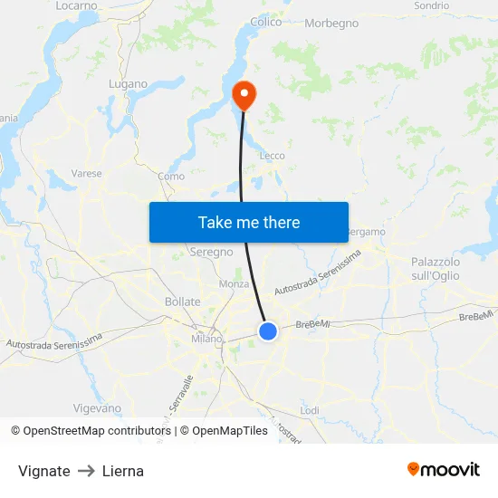 Vignate to Lierna map