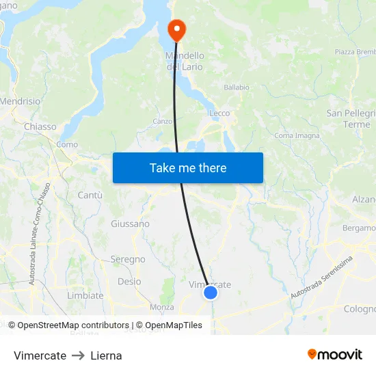 Vimercate to Lierna map