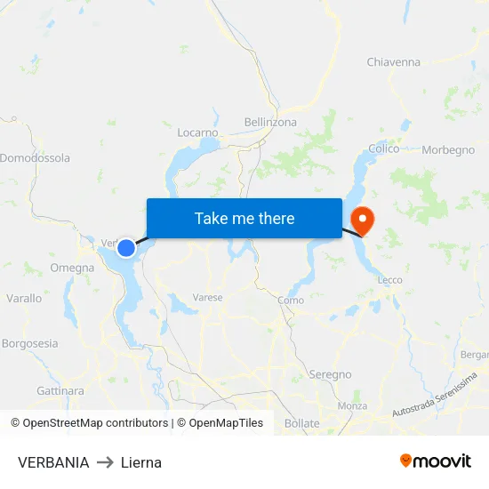 Verbania to Lierna map