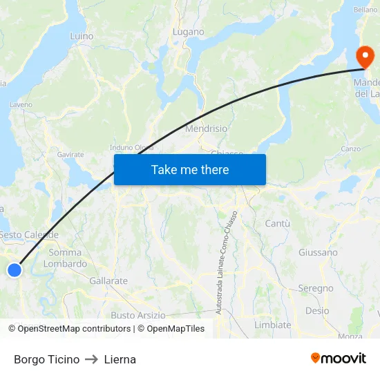 Borgo Ticino to Lierna map