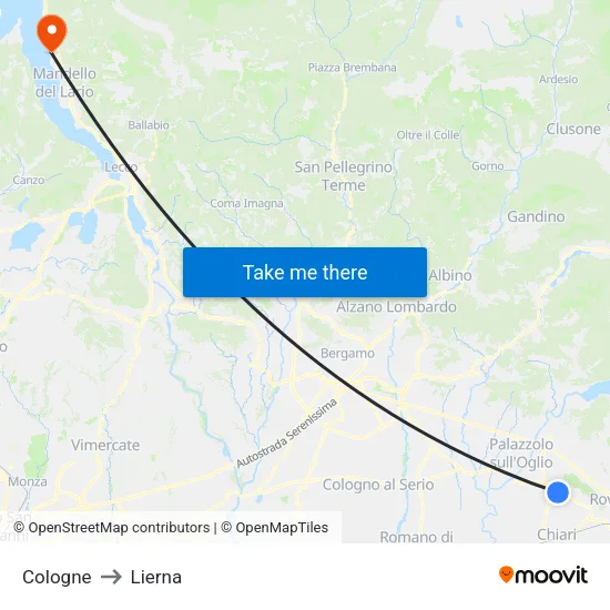 Cologne to Lierna map