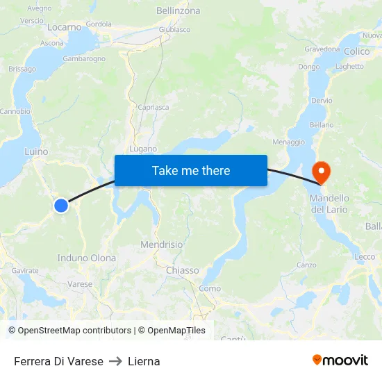 Ferrera Di Varese to Lierna map