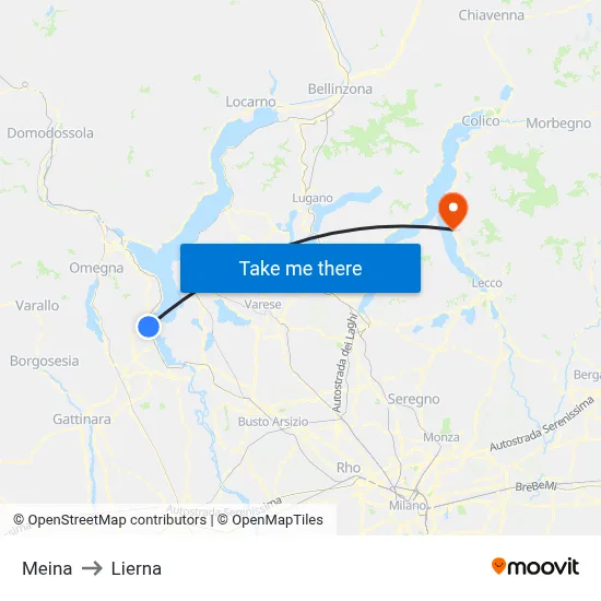 Meina to Lierna map