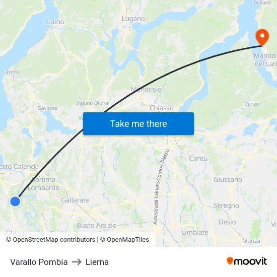 Varallo Pombia to Lierna map