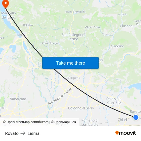 Rovato to Lierna map