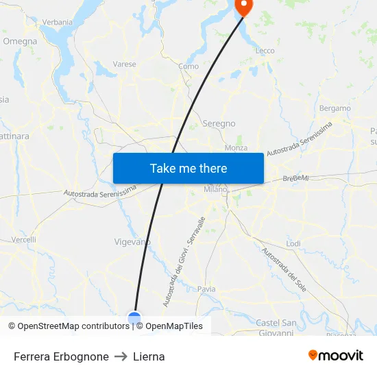 Ferrera Erbognone to Lierna map