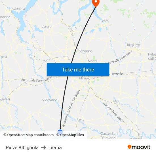 Pieve Albignola to Lierna map