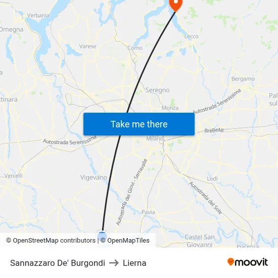 Sannazzaro De' Burgondi to Lierna map