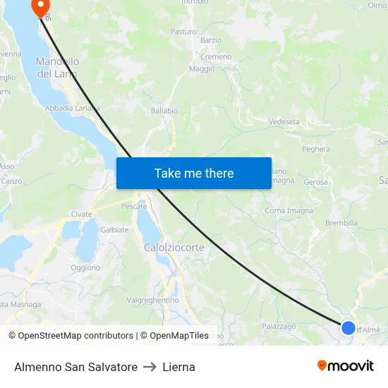 Almenno San Salvatore to Lierna map