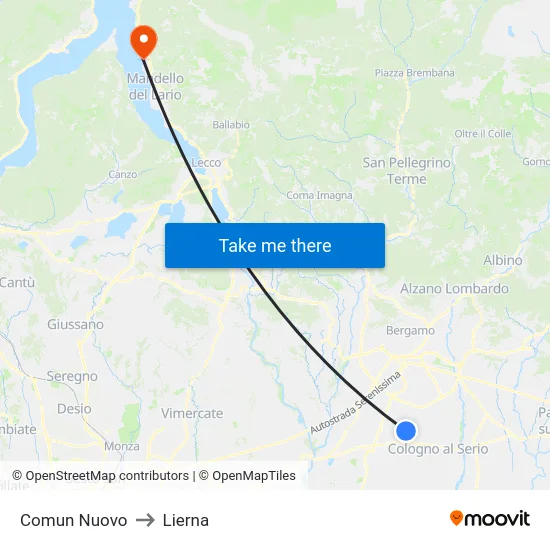 Comun Nuovo to Lierna map