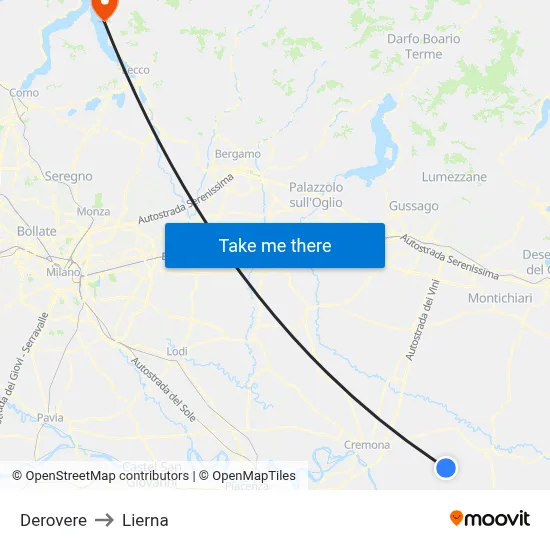 Derovere to Lierna map