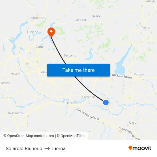 Solarolo Rainerio to Lierna map