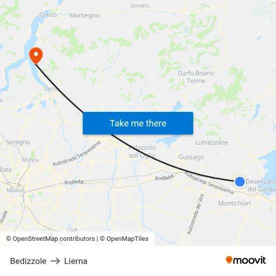 Bedizzole to Lierna map