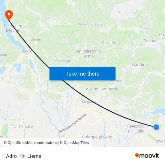Adro to Lierna map