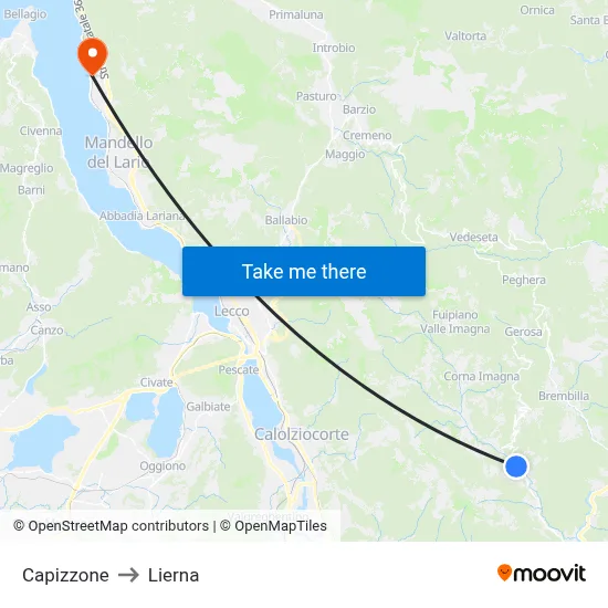 Capizzone to Lierna map