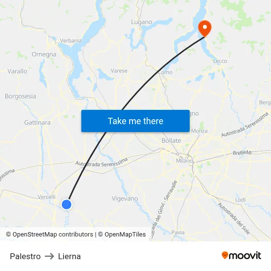 Palestro to Lierna map