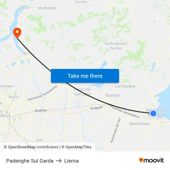 Padenghe Sul Garda to Lierna map
