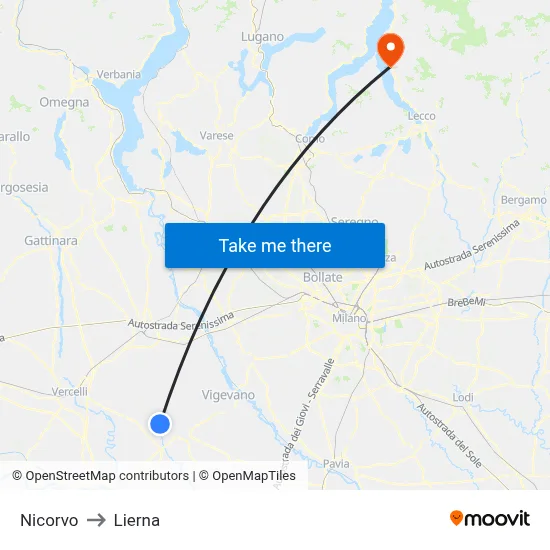 Nicorvo to Lierna map