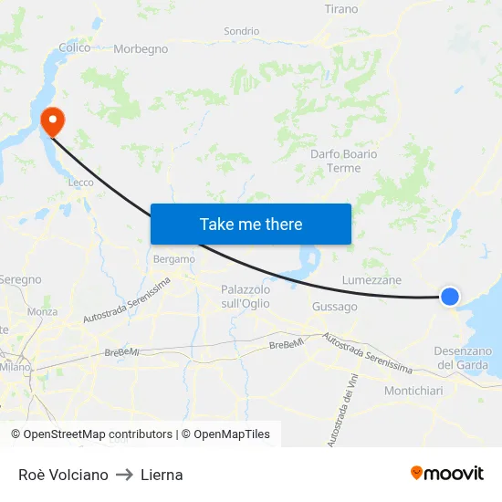 Roè Volciano to Lierna map