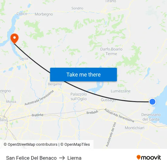 San Felice Del Benaco to Lierna map