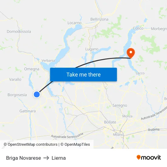 Briga Novarese to Lierna map