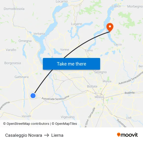 Casaleggio Novara to Lierna map