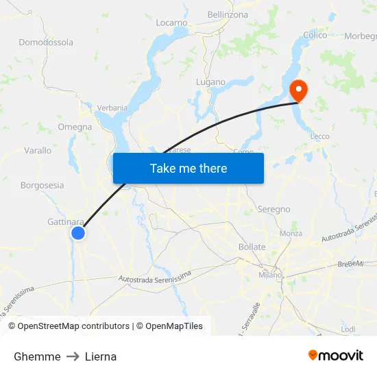 Ghemme to Lierna map