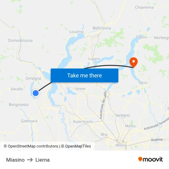 Miasino to Lierna map