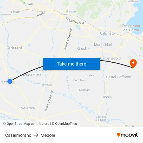 Casalmorano to Medole map