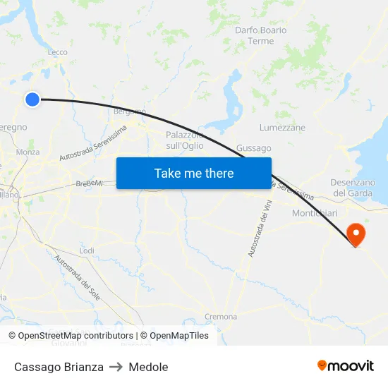 Cassago Brianza to Medole map