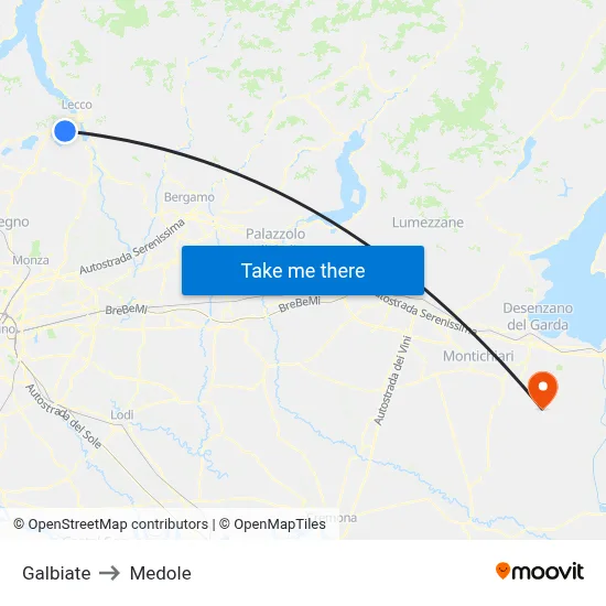 Galbiate to Medole map