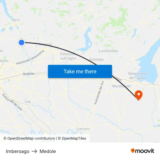 Imbersago to Medole map