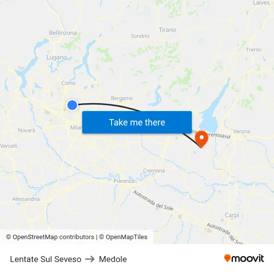 Lentate Sul Seveso to Medole map