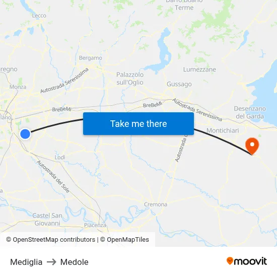 Mediglia to Medole map