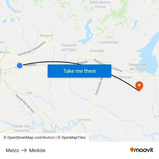 Melzo to Medole map
