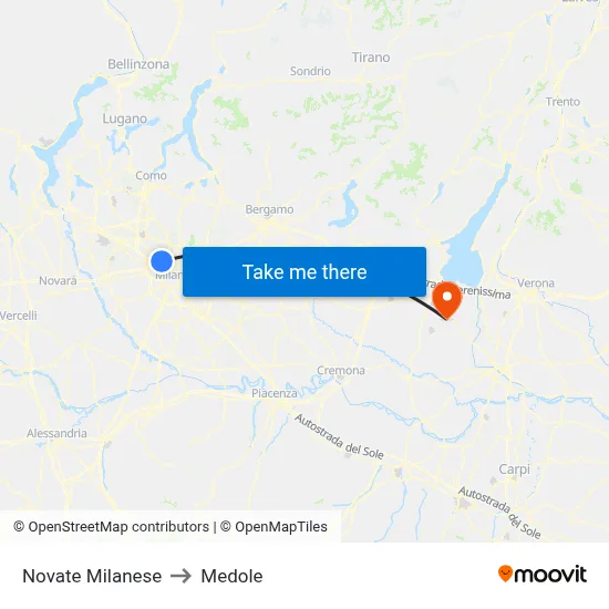 Novate Milanese to Medole map