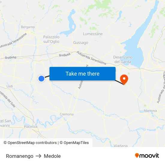 Romanengo to Medole map