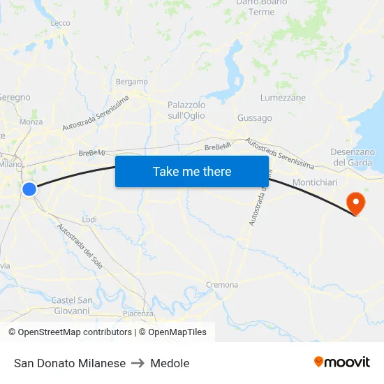 San Donato Milanese to Medole map