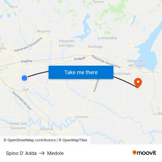 Spino D' Adda to Medole map